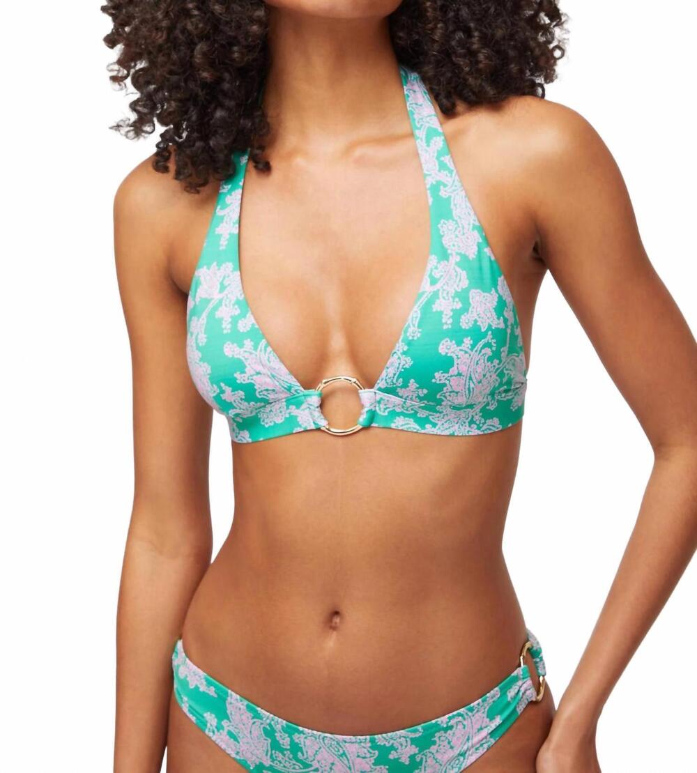 NEW HEIDI KLEIN women's santa rosa ring halterneck bikini in teal print